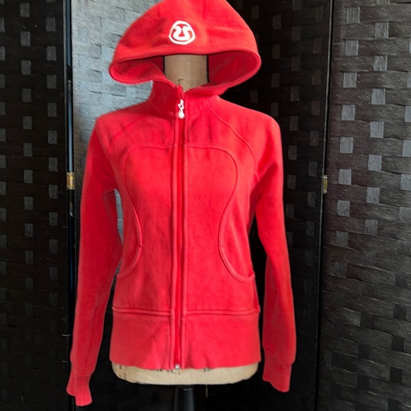 lululemon athletica Jackets & Blazers - Lululemon scuba hoodie in red with white accents.